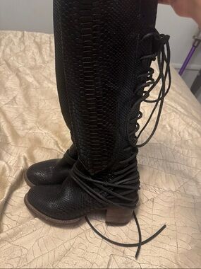 Freebird by Steven Black Snakeskin Lace-Up Knee Boots